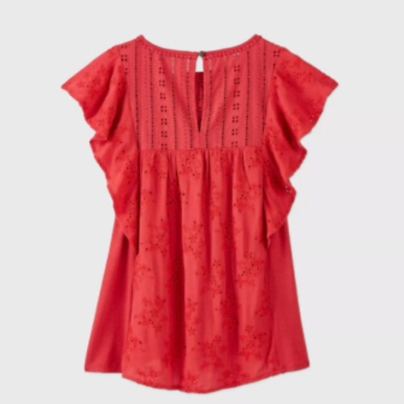 Target Knox Rose Eyelet Flutter Short Sleeve Blouse in Red - Picture 2 of 2